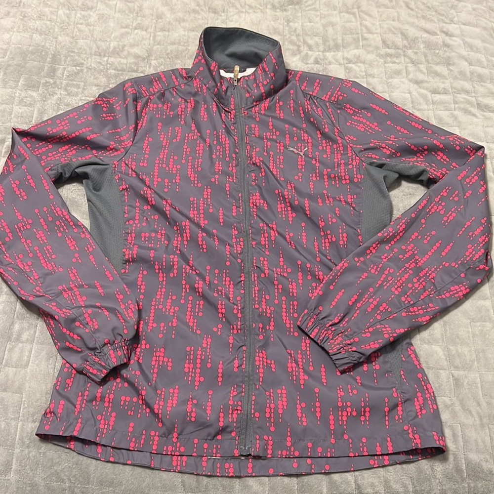 Puma Track Jacket, Running, Cooling, Zippered Pocket, Gray, Pink, Size XS